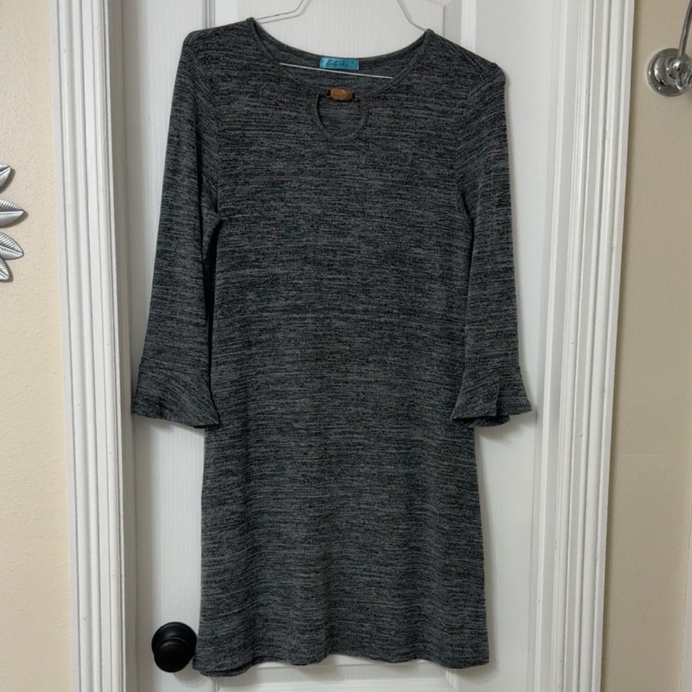 Emily Stacy heather gray knit 3/4 bell sleeve tunic dress Size S